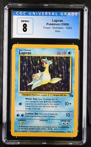 CGC 8 - Lapras Pokemon (1999) Fossil Unlimited 10/62 Holo [3934573050]