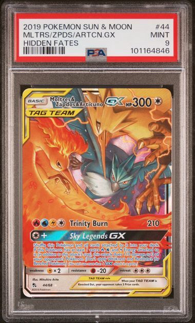 PSA Mint 9 - Moltres &amp; Zapdos &amp; Articuno GX (2019) Sun &amp; Moon- Hidden Fates- #44 [101164846]
