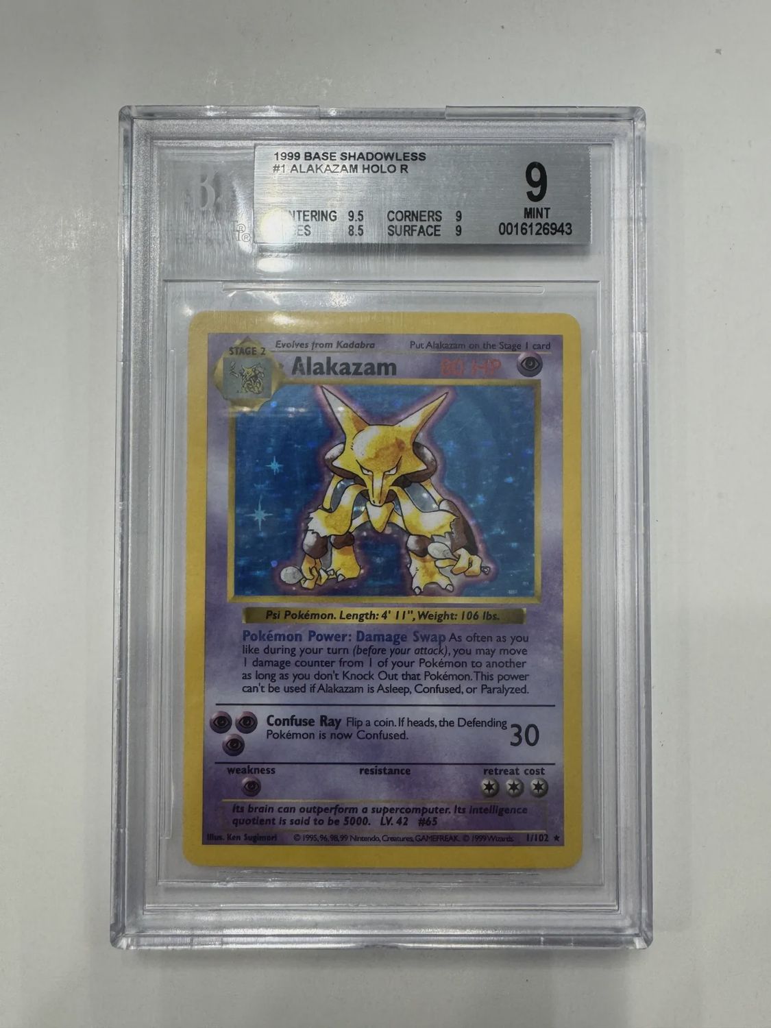 BGS 9 1999 Base Shadowless #1 Alakazam Holo R (0016126943)