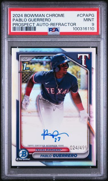 PSA -9 Mint 2024 Bowman Chrome Pablo Guerrero Prospect Auto-Refractor [100316110]