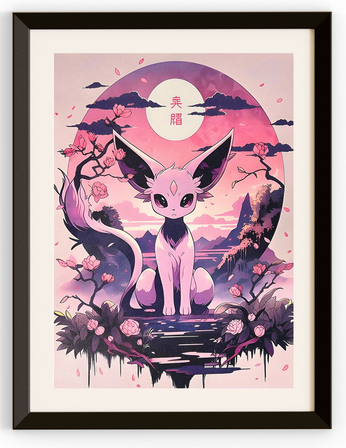 Espeon Sitting In Front of A Moon With A Background In It
