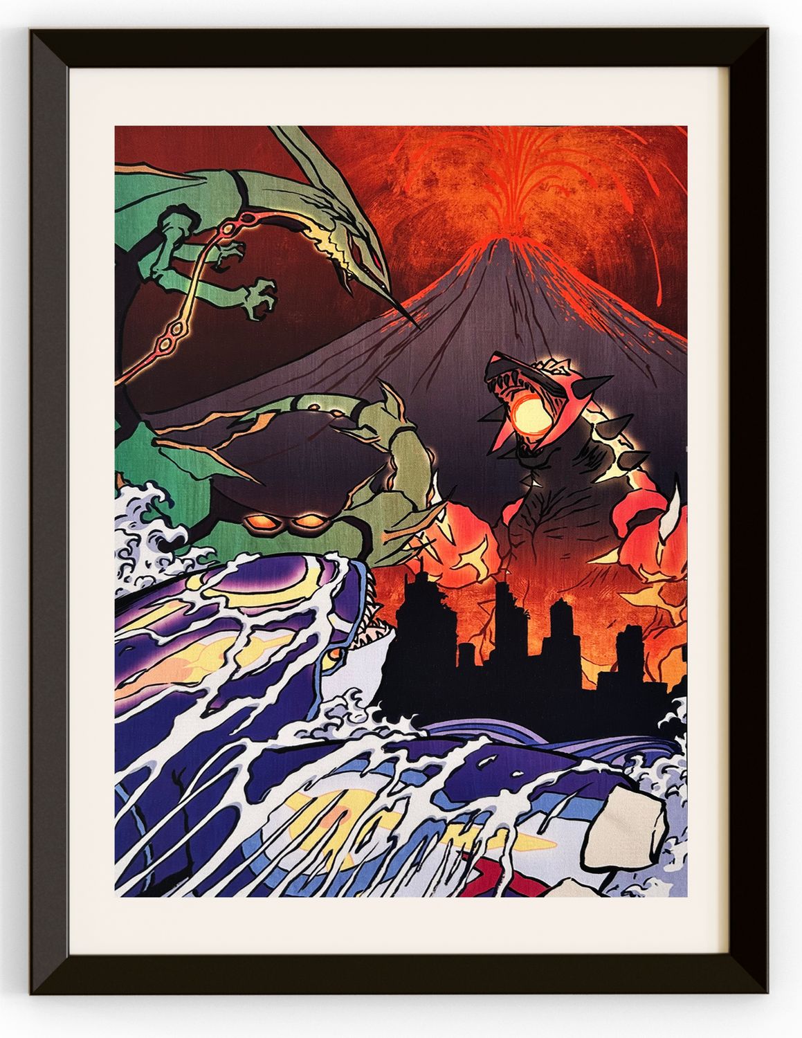 Rayquaza Groudon &amp; Kyogre Fighting In Front of A Volcano