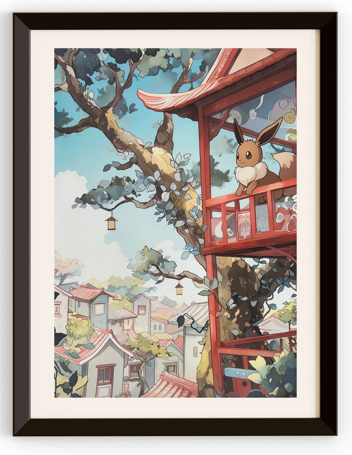 Eevee On A Balcony Overlooking A Japanese City Canvas Print