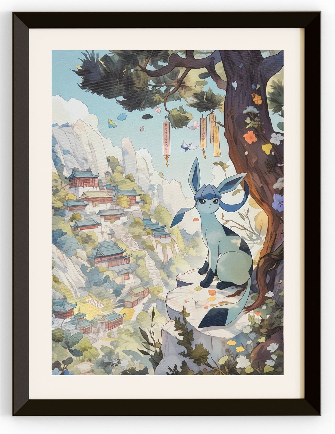 Glaceon Sitting Under A Tree Over Looking A Japanese City Canvas Print