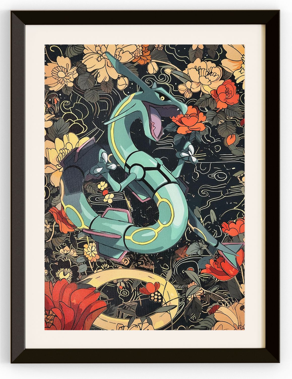 Rayquaza With A Flowery Background Canvas Print