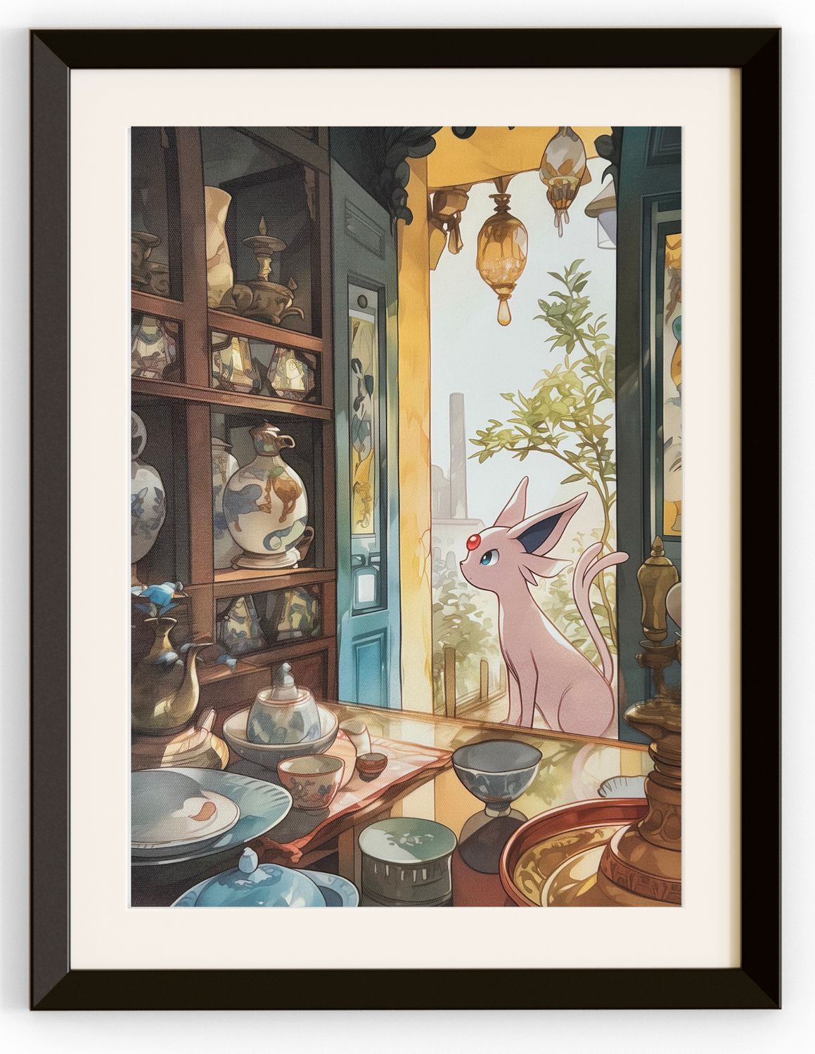 Espeon Sitting in A Japanese Pottery Shop Canvas Print