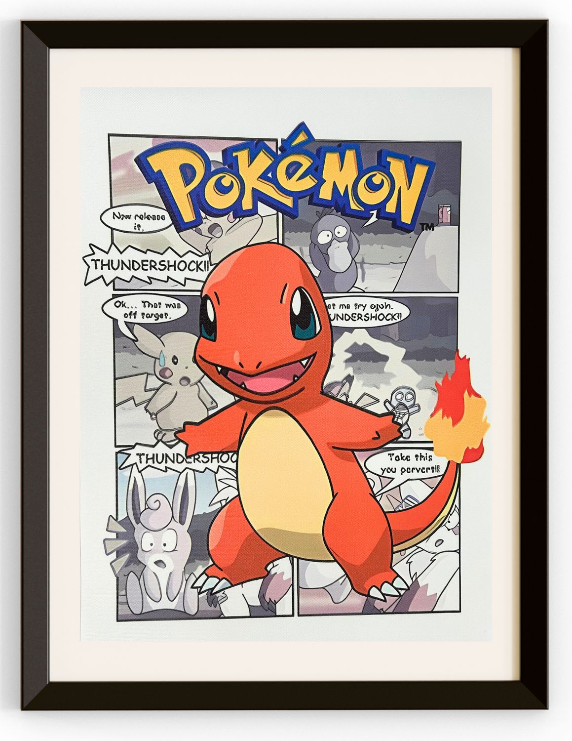 Charmander in Front of a Comic Page Canvas Print