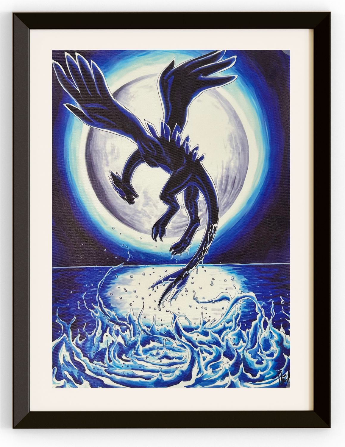 Lugia Flying over Water with a Reflection Canvas Print