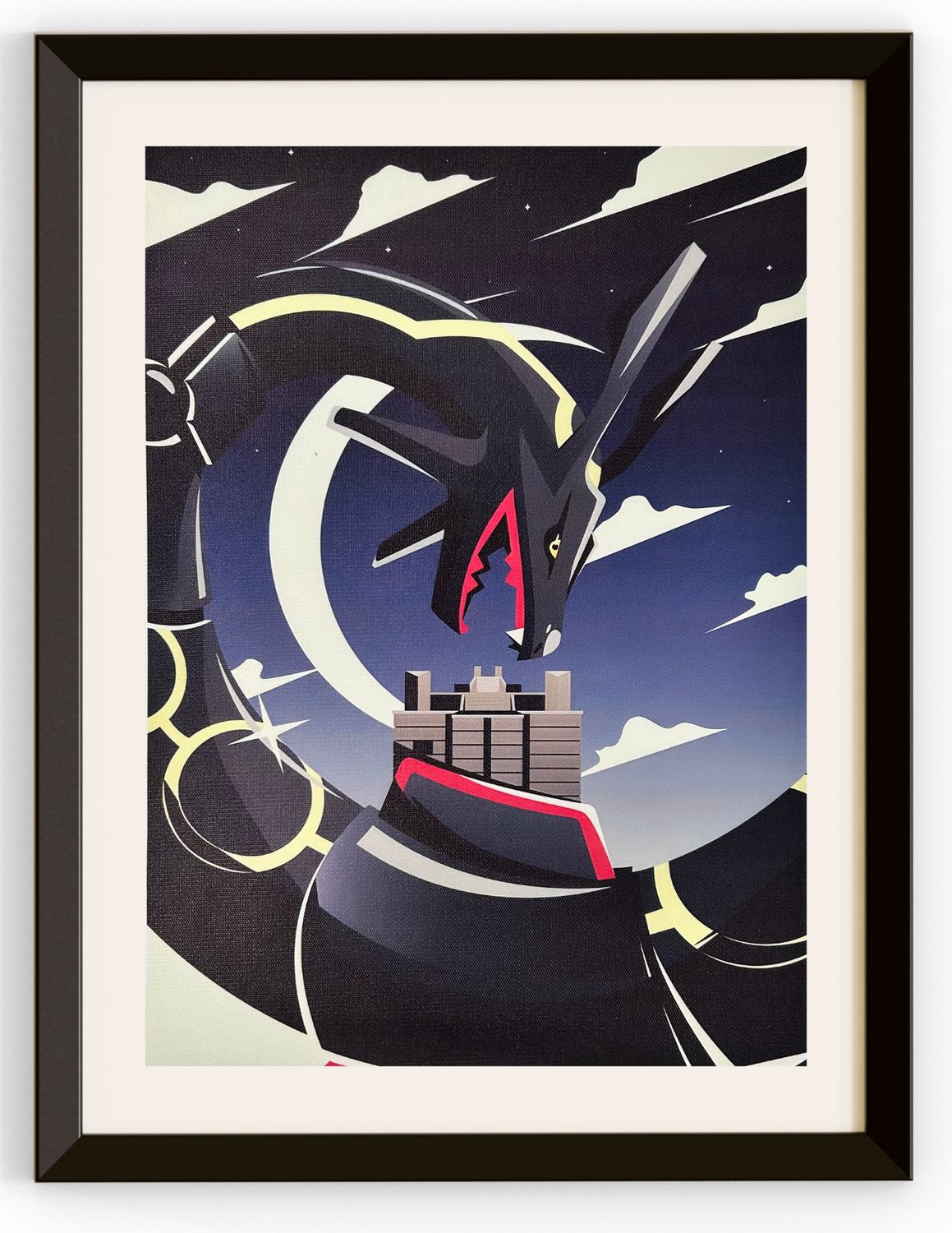 Shiny Rayquaza Towering over A Building Canvas Print