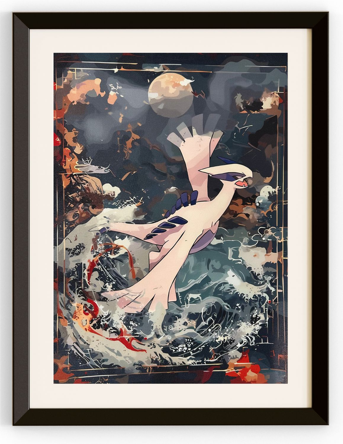 Lugia Flying over the Water with Abstrct Background Canvas Print