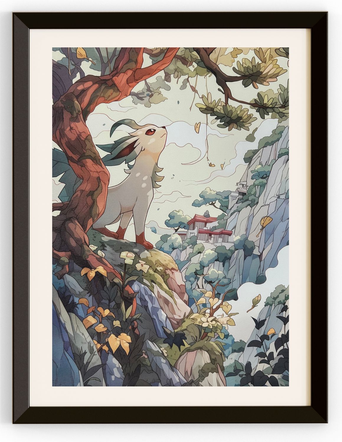Leafeon Under A Tree Overlooking A Japanese Building Canvas Print