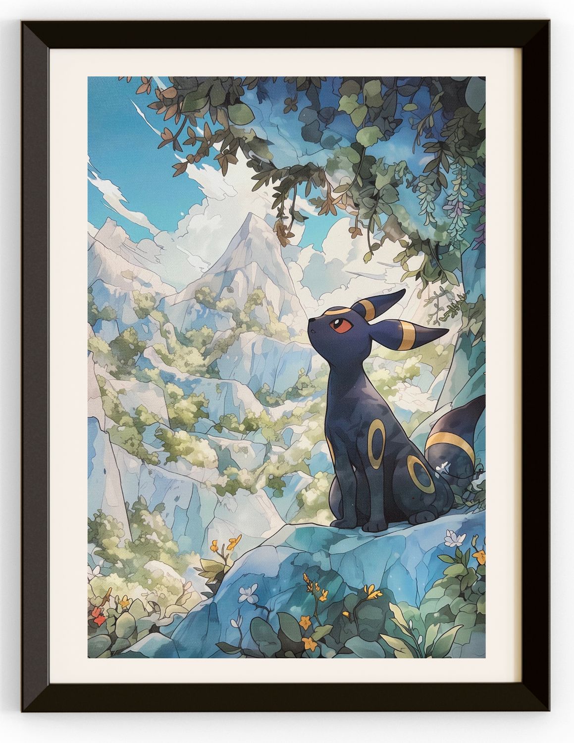 Umbreon On A Rock Ledge Overlooking Mountains Canvas Print
