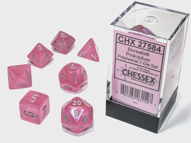 Chessex 7 Die Borealis Pink/Silver Polyhedral 7-Die Set - CHX 27584