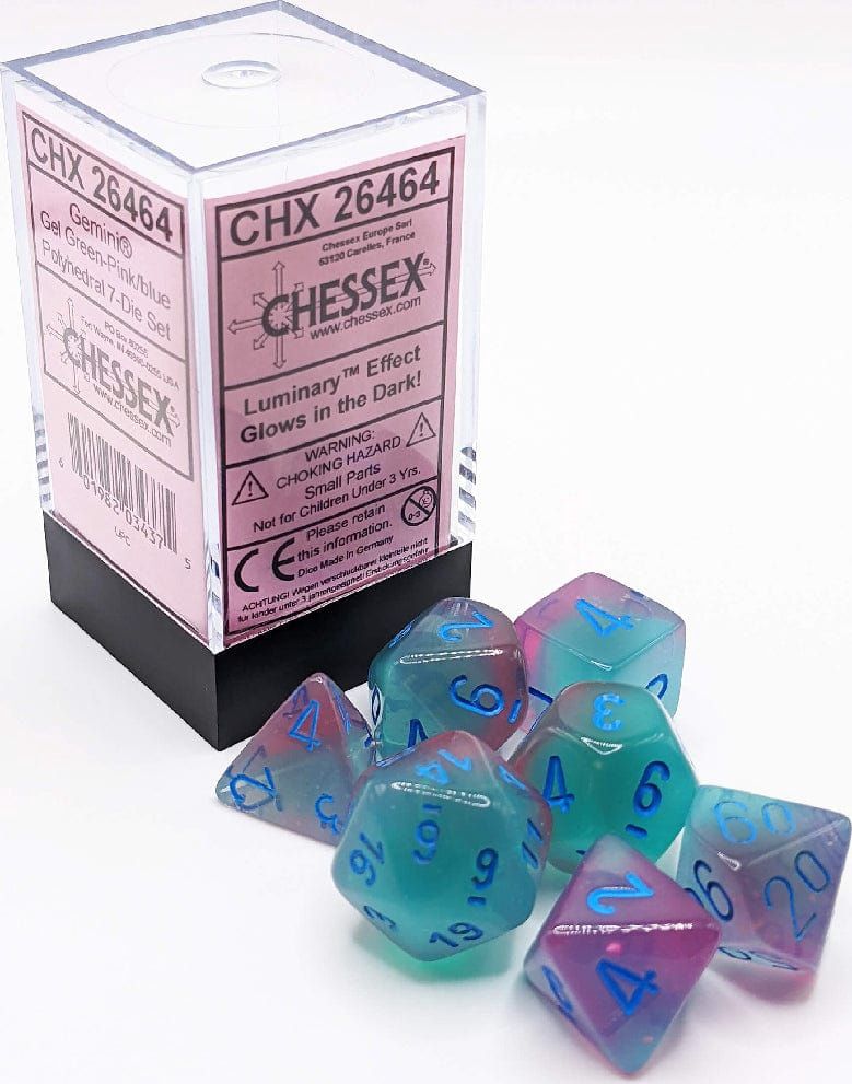 Chessex 7 Die Gemini Gel Green-Pink/blue Polyhedral Set - CHX 26464