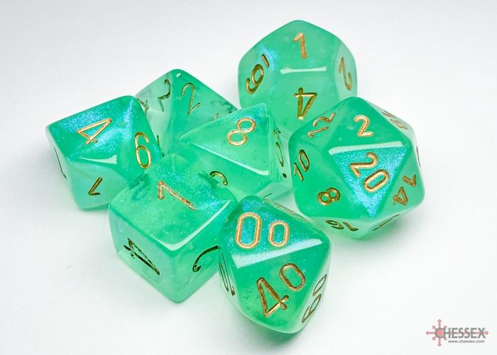 Chessex - Borealis Light Green/Gold Polyhedral 7-Die Set - CHX 27575