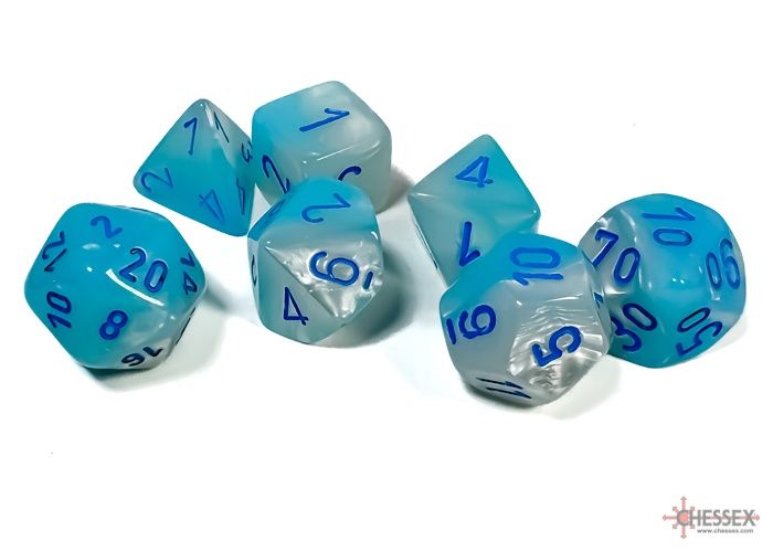 Chessex - Gemini Pearl Turquoise-White/Blue Polyhedral 7-Die Set - CHX 26465