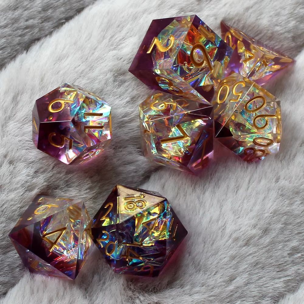 Pink &amp; Clear With Glitter 7 Piece Dice Set