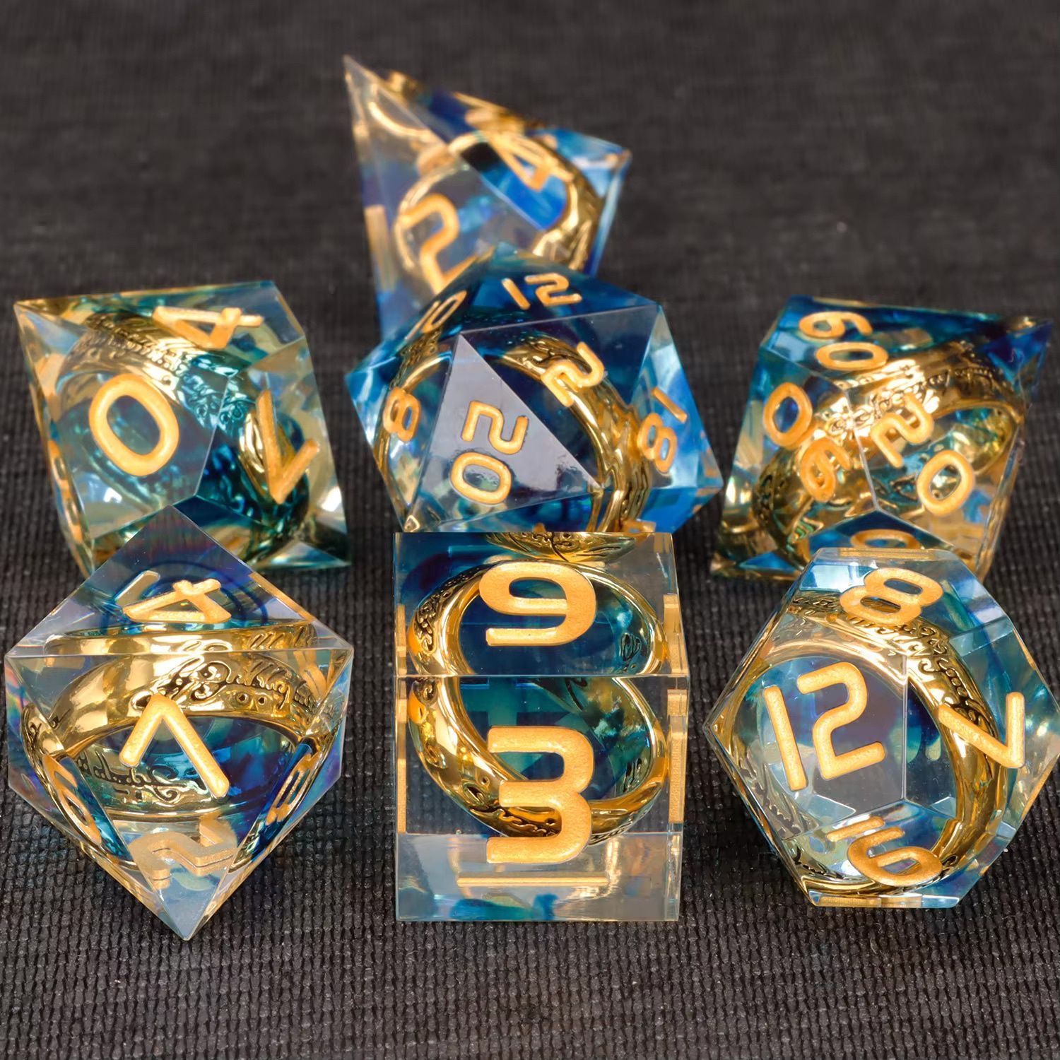Blue With The One Ring 7 Piece Dice Set