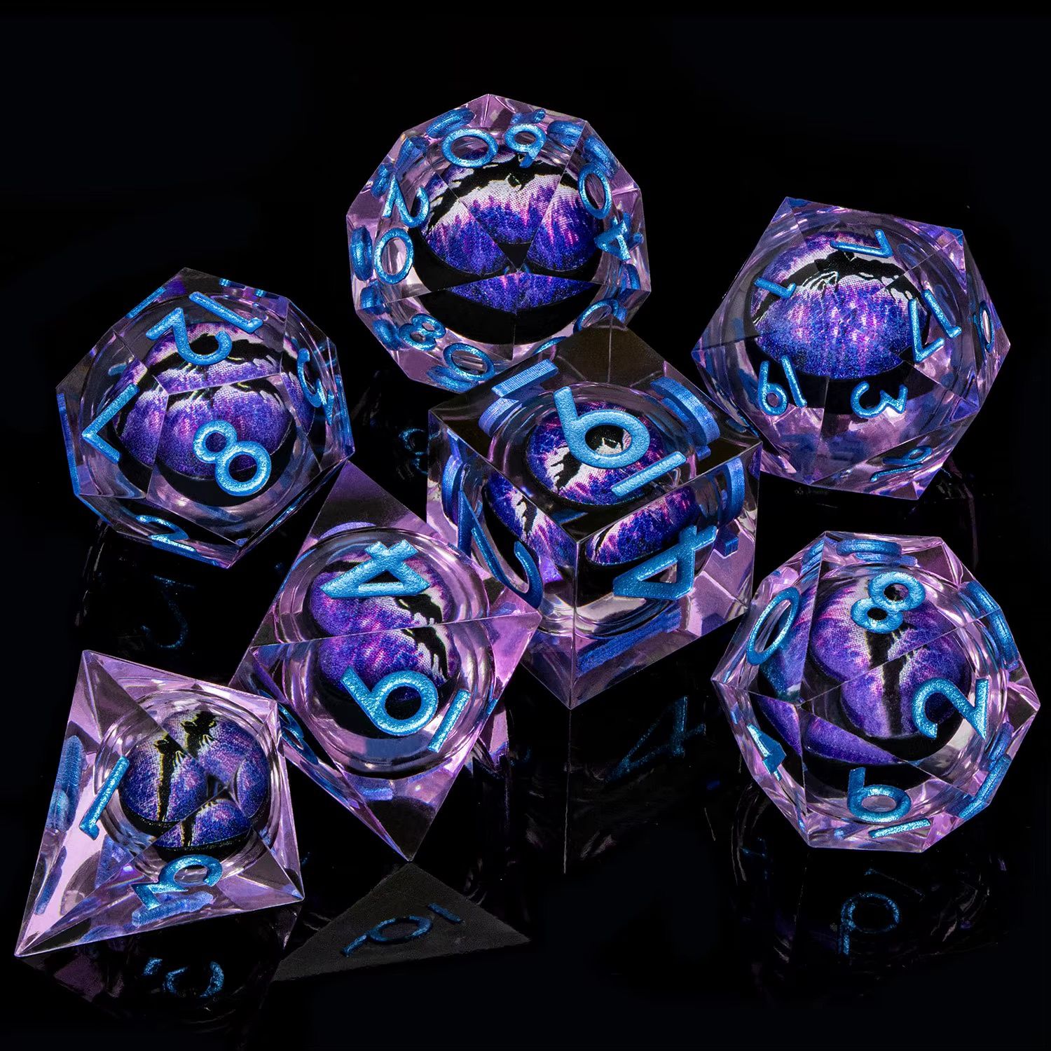 Purple With Moving Dragons Eye 7 Piece Dice Set
