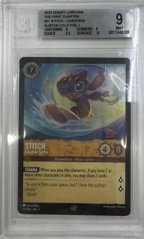 BGS - 9 2023 Disney Lorcana The First Chapter #21 Stitch - Carefree Surfer Cold Foil L [0017446399]