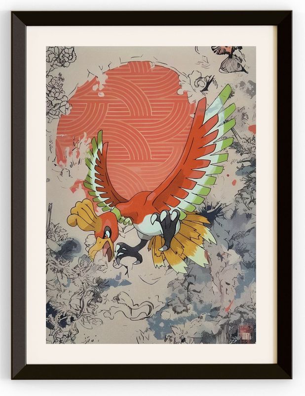 Ho-Oh In Front Of A Sun With A Sepia Background Canvas Print