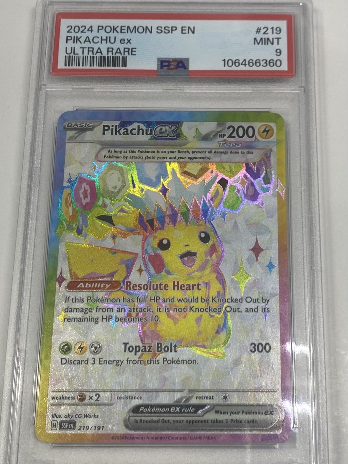 PSA - #219 9 2024 Pokemon SSP EN Pikachu ex [Ultra Rare] - [106466360]