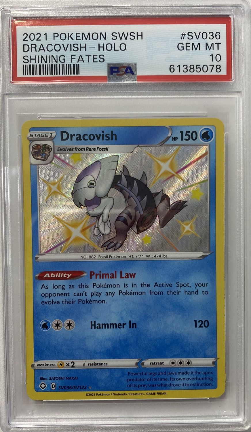 PSA - #SV036 GEM MT 10 Pokemon Dracovish - Holo [Shining Fates](61385078