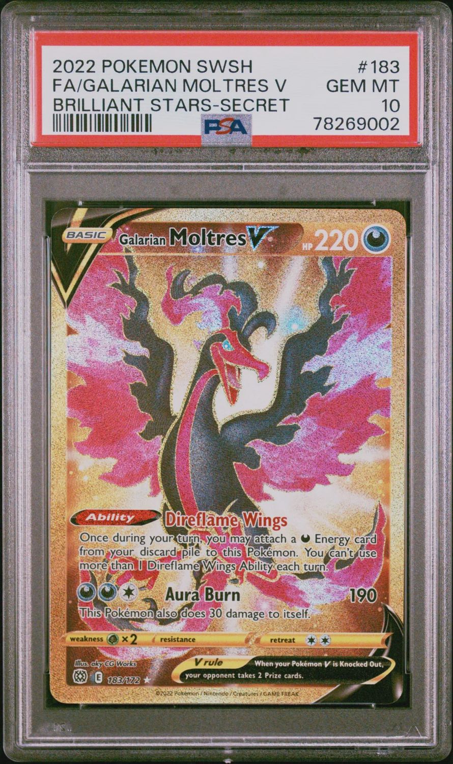 PSA - #183 GEM MT 10 2022 Pokemon Galarian Moltres V [Brilliant Stars - Secret](78269002)