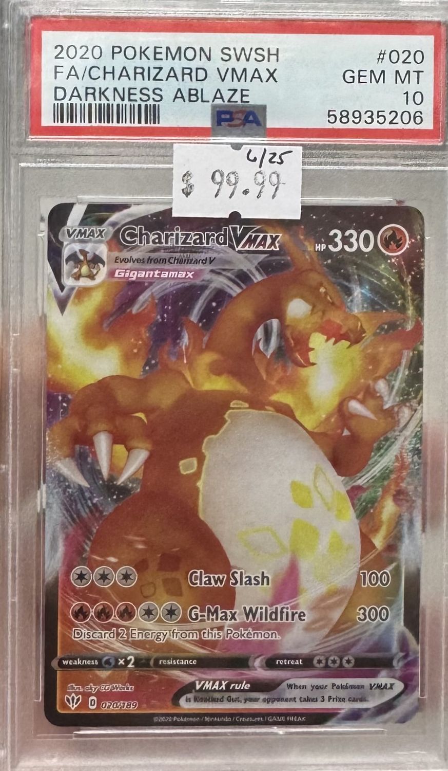 PSA 10 - 2020 Pokemon SWSH - FA/Charizard Vmax - Darkness Ablaze - (58935206)