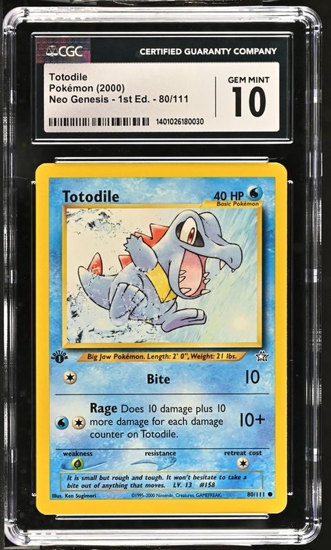 CGC - Gem mint 10 - Totodile Pokemon (2000) Neo Genesis 1st ed 80/111