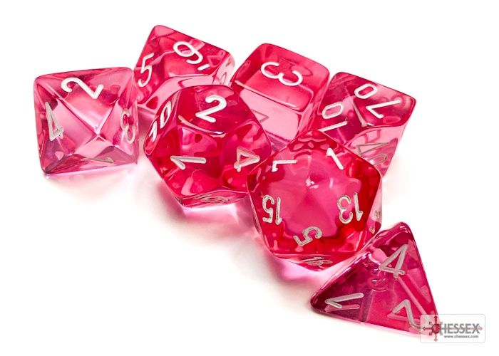 Chessex - Translucent Pink/White Polyhedral 7-Dice Set - CHX 23084