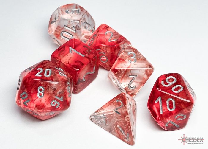 Chessex - Nebula Red/silver Luminary Polyhedral 7-Dice Set - CHX 27554