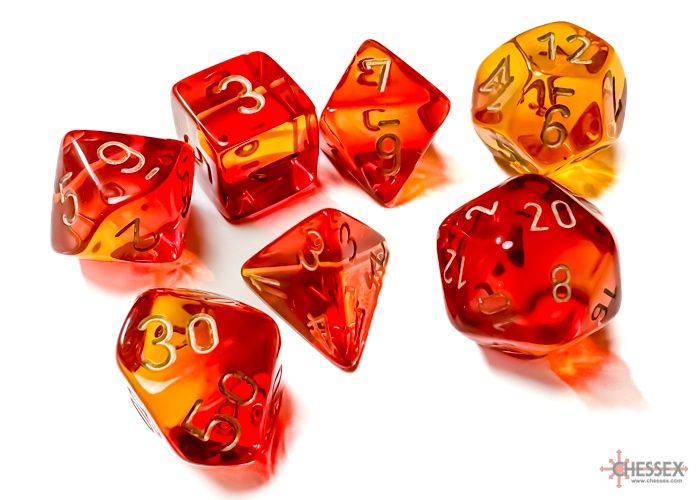 Chessex - Gemini Translucent Red-Yellow/Gold Polyhedral 7-Die Set - CHX 26468