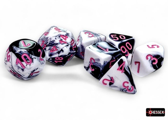 Chessex - Gemini Black-White/pink Polyhedral 7-Die Set - CHX 26469