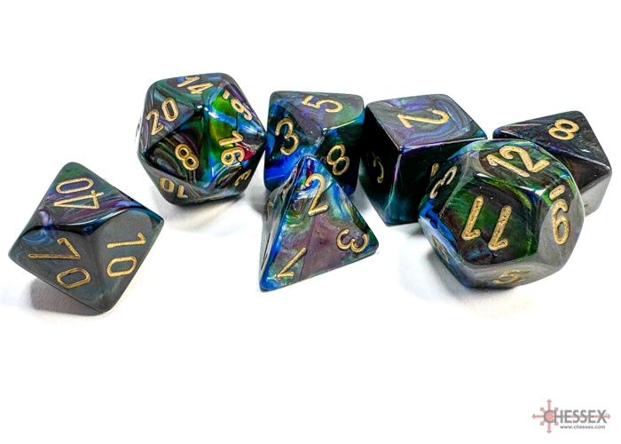 Chessex - Lustrous Shadow/gold Polyhedral 7-Die Set - CHX 27499