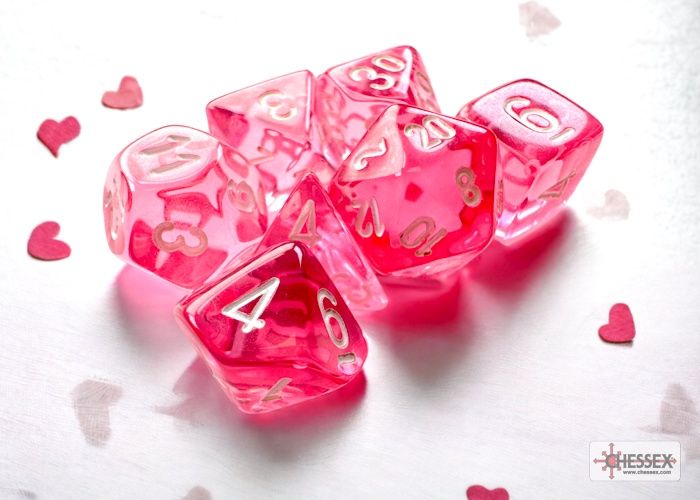 Chessex - Translucent Pink/white Mini-hedral 7-Die Set - CHX 20384