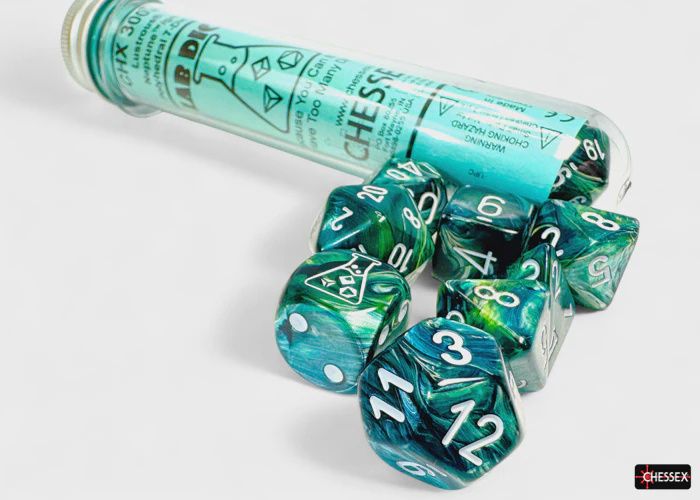 Chessex - Lab Dice Lustrous Neptune/Grey Polyhedral 7-Die Set - CHX 30072