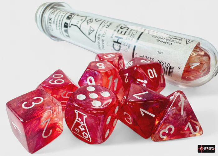 Chessex - Lab Dice Borealis Passion/White Polyhedral 7-Die Set - CHX 30070