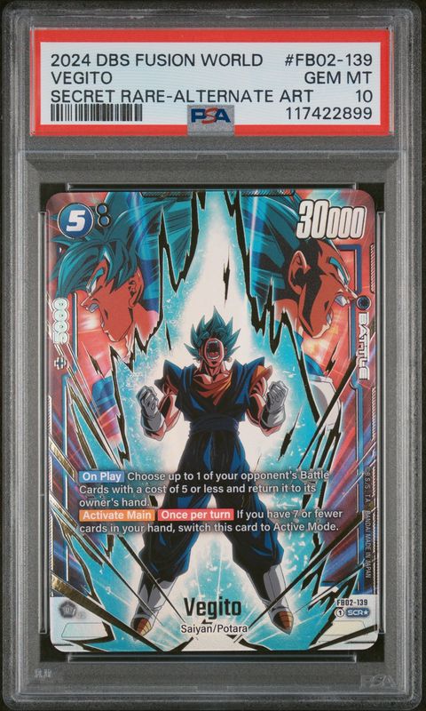 PSA 10 2024 DRAGON BALL SUPER CARD GAME FUSION WORLD BLAZING AURA #FB02-139 VEGITO SECRET RARE-ALTERNATE ART (17422899)