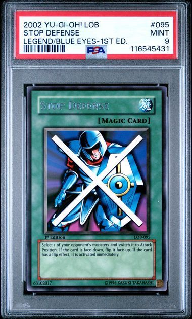 PSA 9 #095 - 2002 Yu-Gi_oh! LOB - Stop Defense Legends/Blue Eyes-1st Ed. (116545431)