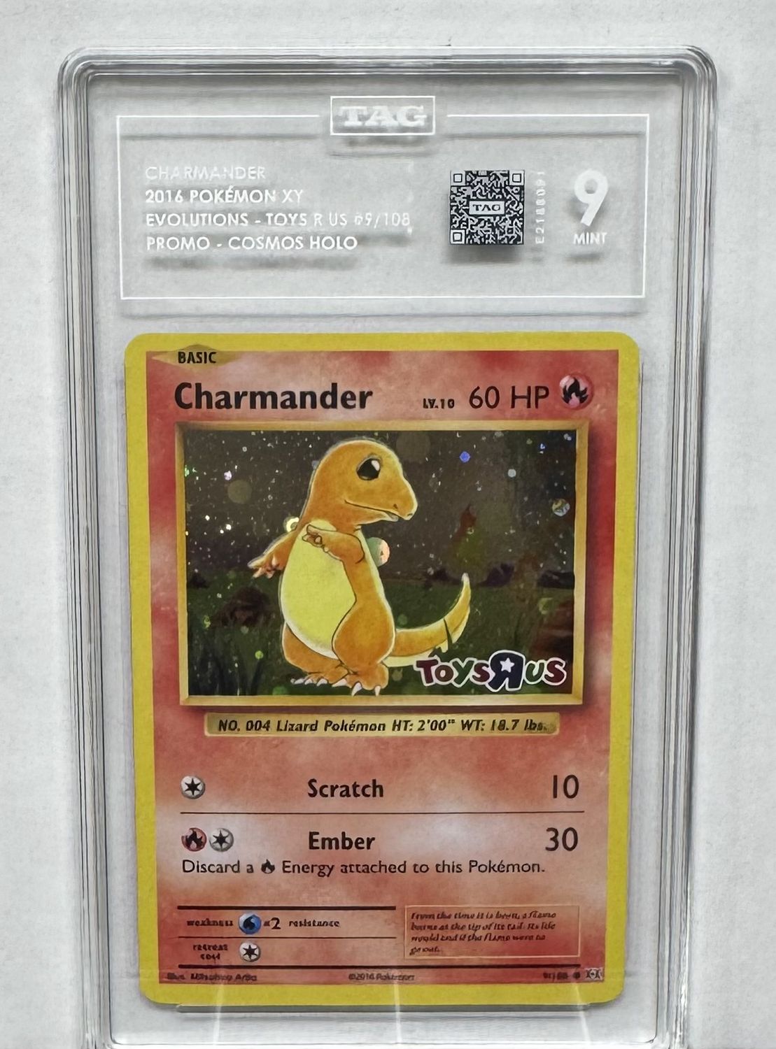 TAG - 9 - Charmander - 2016 Pokemon - XY Evolutions - Toys R Us - #9/108 - Promo - Cosmos Holo - [E2188091]