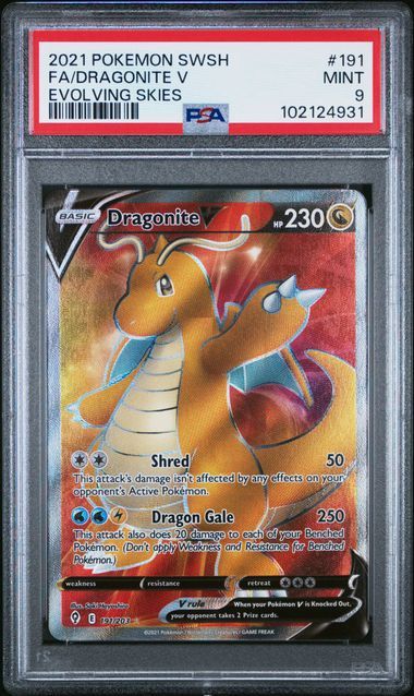 PSA - 9 2021 Pokemon SWSH FA/Dragonite V Evolving Skies [102124931]