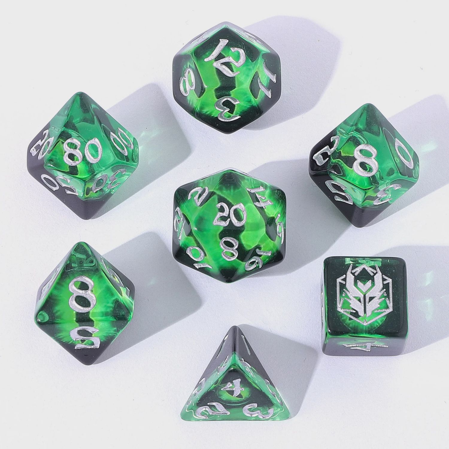 HYMGHO - Green eyes 7PCS RPG Dice Set - HY00332