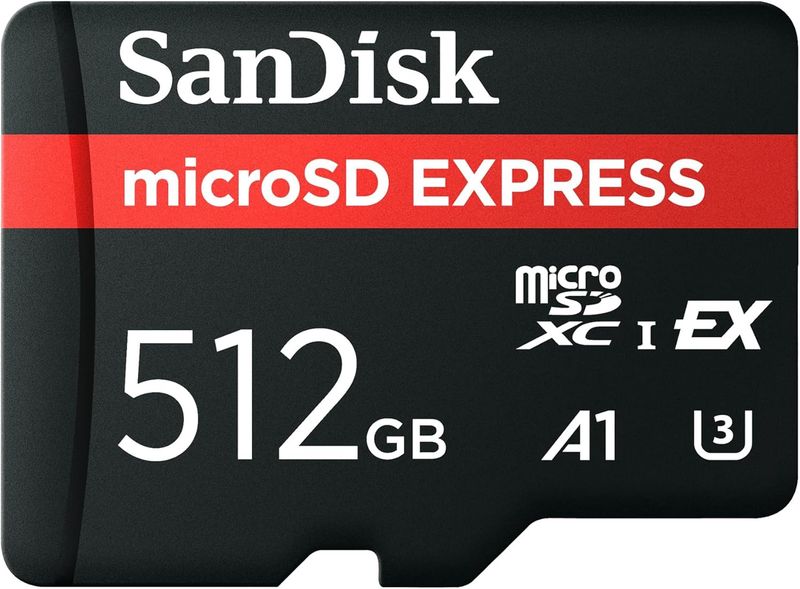 SanDisk 512GB microSD Express microSD Card - Up to 880MB/s Read, Up to 650MB/s Write, 220MB/s Sustained Write, U3, C10 - SDSQXFN-512G-GN4NN