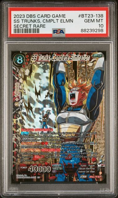 PSA 10 - #BT23-138 2023 DBS Card Game SS Trunks, CMPLT ELMN Secret Rare [88239298]