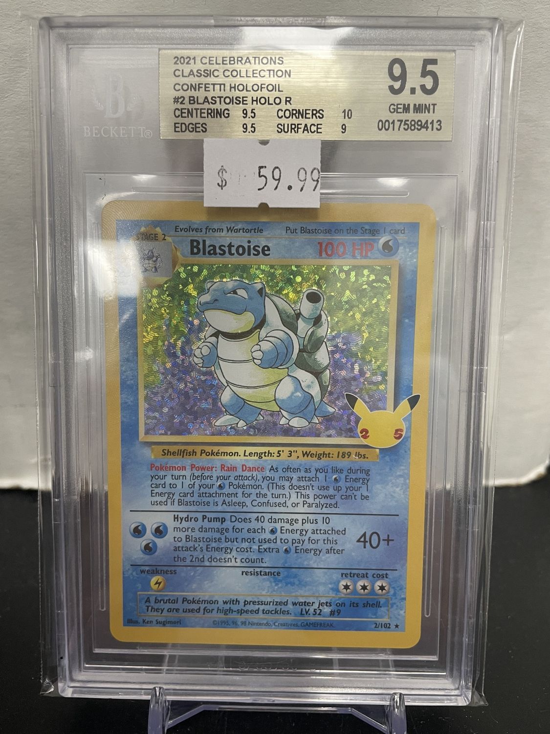 BGS 9.5 - 2021 Celebrations Classic Collection Confetti Holofoil #2 Blastoise [0017589413]