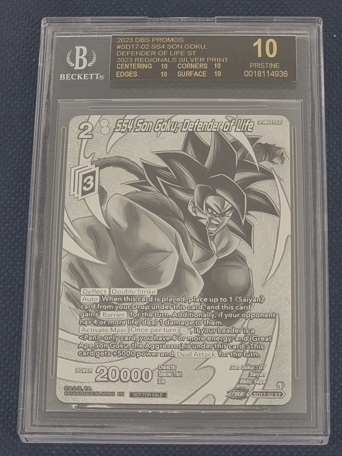 BGS Pristine 10 - DBS Promos #SD17-02 SS4 Son Goku, Defender of Life ST 2023 Regionals Silver Print [0018114936]
