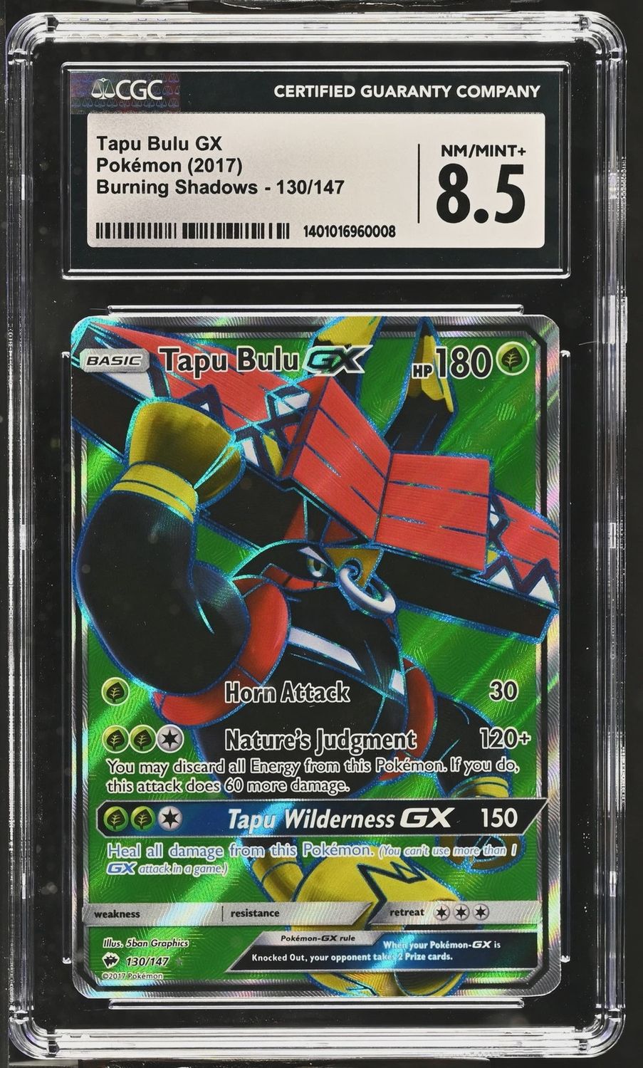 Pokemon Tapu Bulu GX 2017 Burning Shadows Full Art Holo #130/147 CGC 8.5