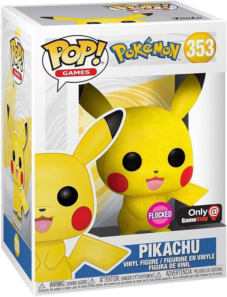 #353 Pokemon - Pikachu - Funko Pop!, Condition: Gamestop Exclusive - Flocked