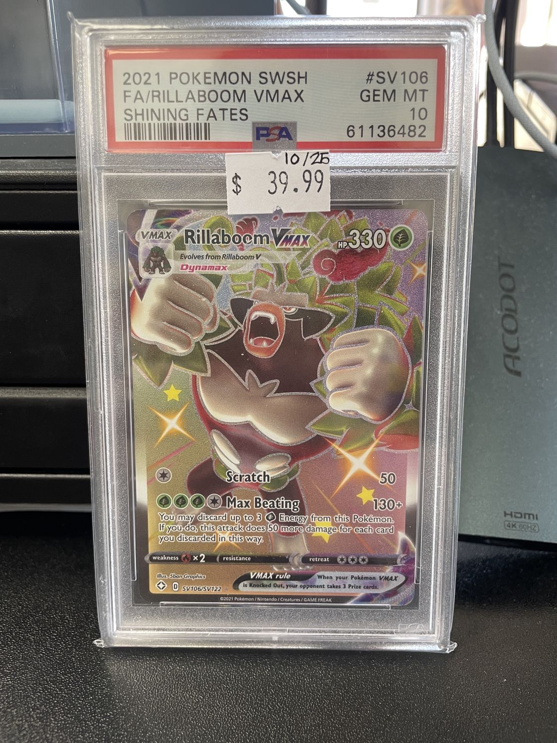 PSA 10 - 2021 POKEMON SWSH - FULL ART Rillaboom VMAX -  Shining Fates - SV106/SV122 [61136482]